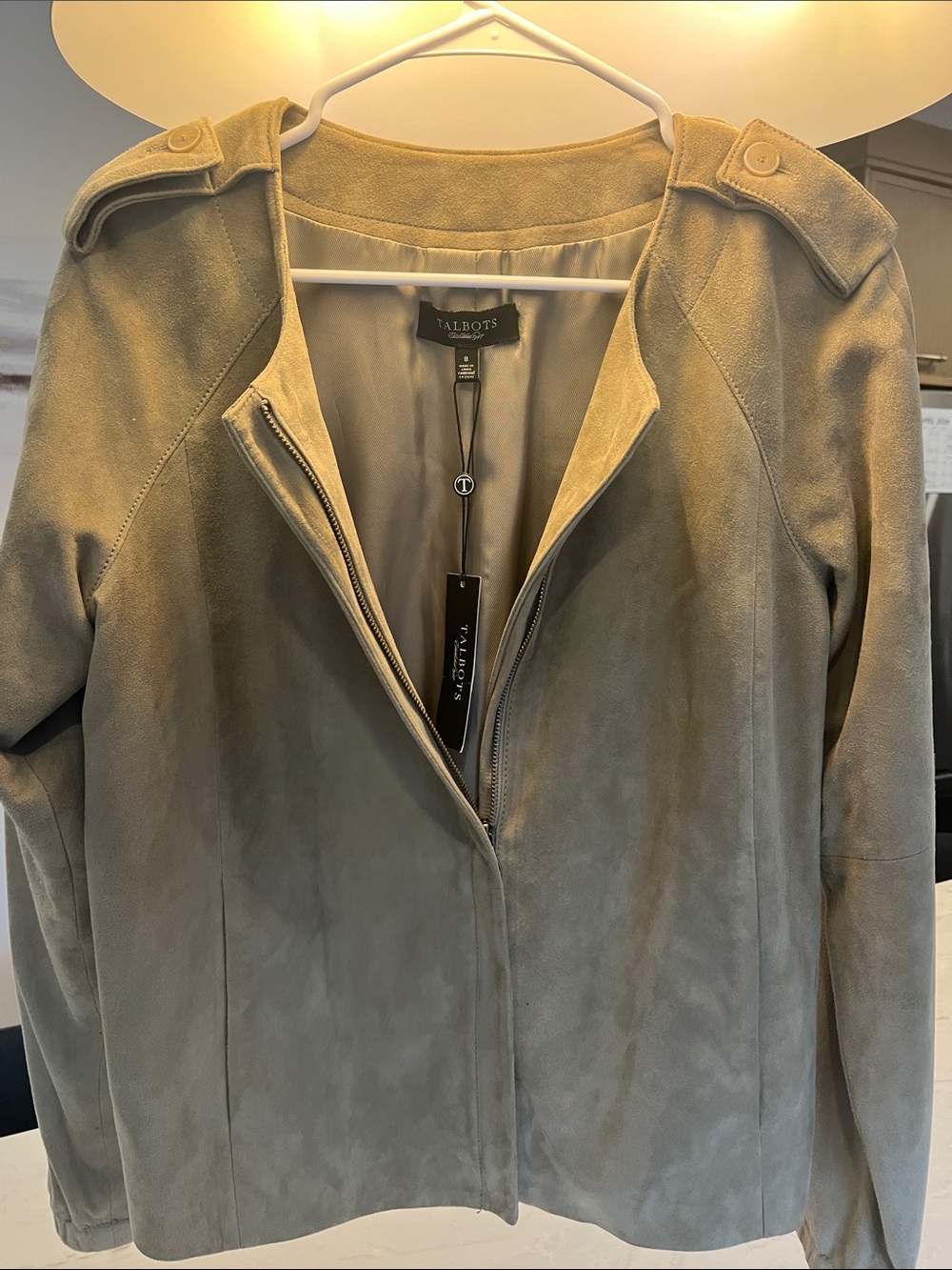 Talbots Suede Zip-Front Jacket in Beige-Taupe